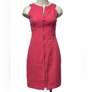 Maggy London Coral Pink Halter Dress Size 6 Front Zip Fitted